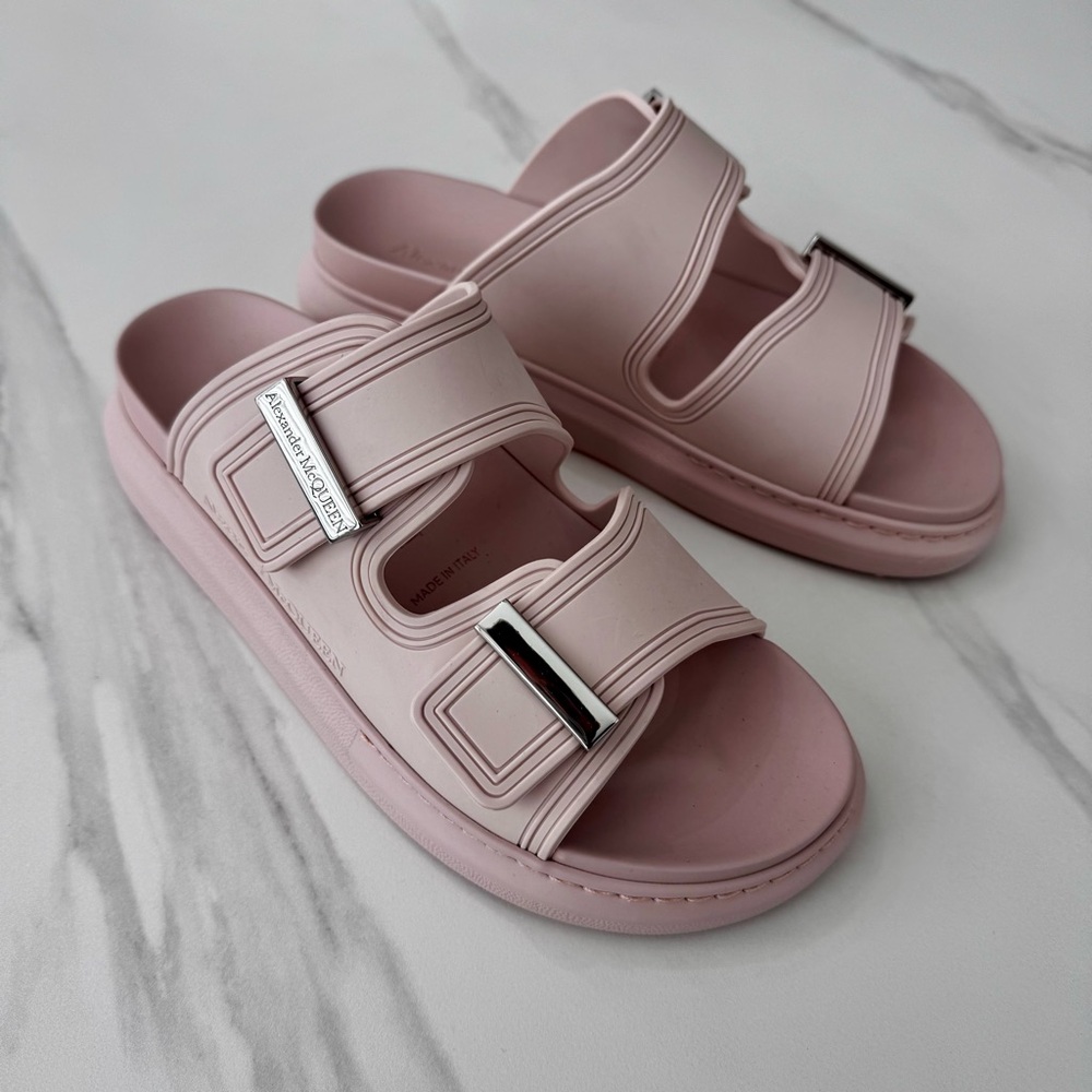Alexander McQueen Womens Rubber Light Pink Hybrid Chunky Slides Sandals 38 7.5